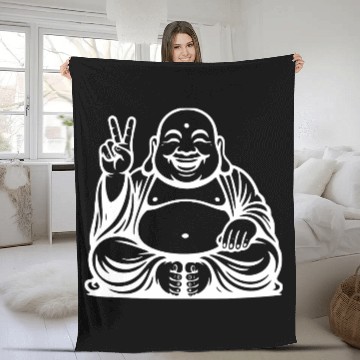 Discover Joyful Buddha Peace Symbol Design Fleece Blankets