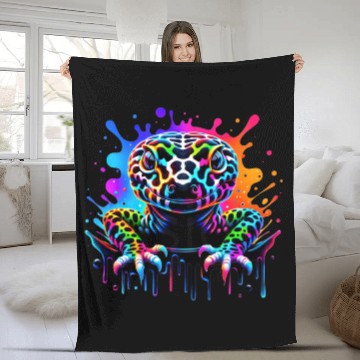 Discover Neon Psychedelic Lizard Illustration Fleece Blankets