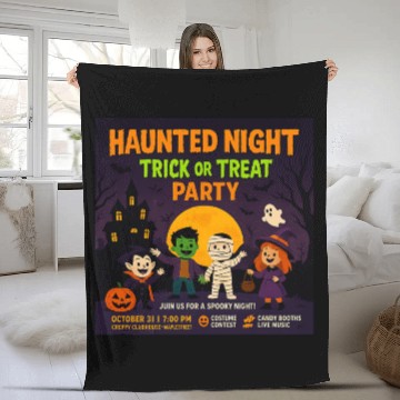 Discover Halloween Haunted Night Trick or Treat Party Fleece Blankets