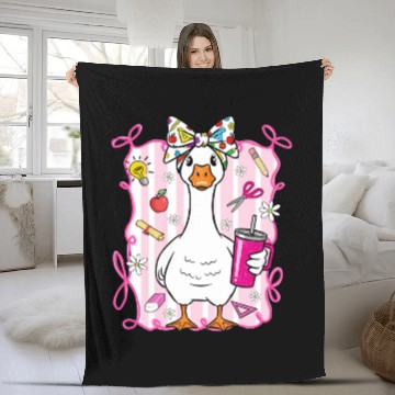 Discover Cute Goose With Coquette Back To School Fleece Blankets