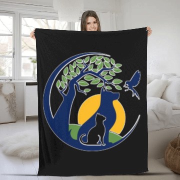 Discover Serene Wilderness Canine and Feline Scene Fleece Blankets