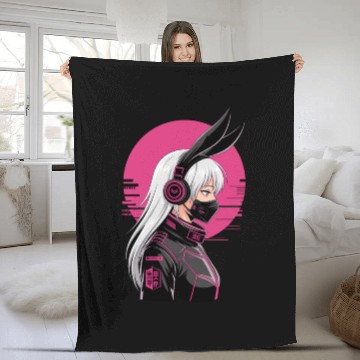 Discover Futuristic Cyberpunk Girl Fleece Blankets