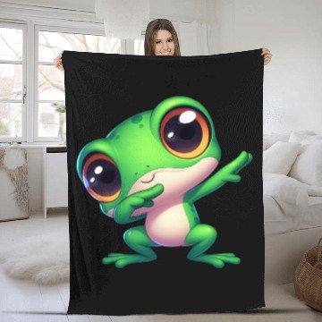Discover Cute frog dab gamer animal cartoon meme Fleece Blankets