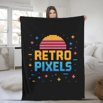 Discover Retro Pixels – Neon 8-Bit Sunset Vibes Fleece Blankets
