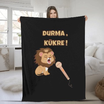 Discover Cute Lion with Crown and Microphone Fleece Blankets