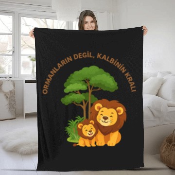 Discover Joyful Lion and Cub Under Green Tree Fleece Blankets
