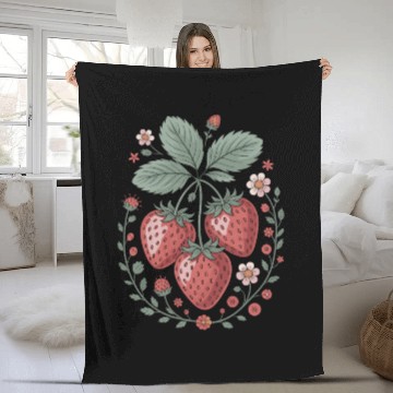 Discover Charming Strawberry and Floral Art for Nature Fleece Blankets