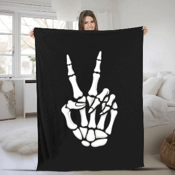 Discover Skeleton Hand Peace Sign Cool Halloween Fleece Blankets
