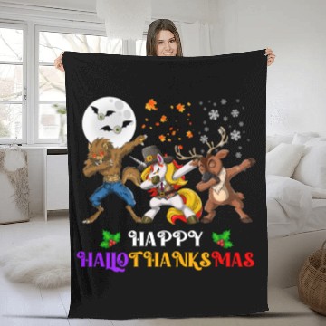 Discover Happy Hallothanksmas Dabbing werewolf Unicorn Deer Fleece Blankets