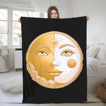 Discover Celestial  Lunar Sun Face Art Fleece Blankets