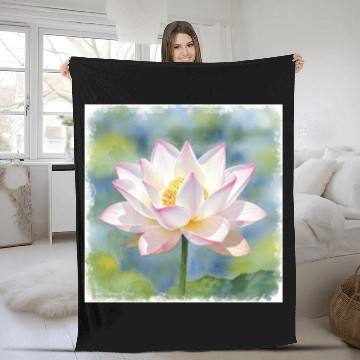 Discover Serene Water Lily Floral Print Fleece Blankets