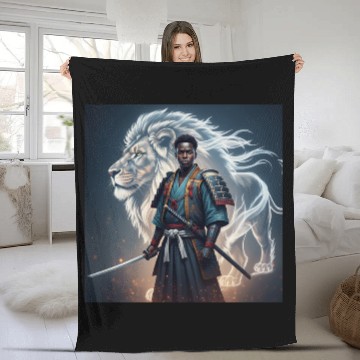 Discover African Samurai With Spirit Lion Fleece Blankets