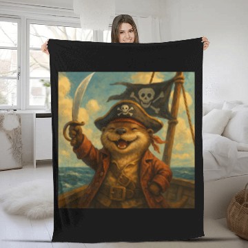 Discover Whimsical Pirate Ferret Art Fleece Blankets