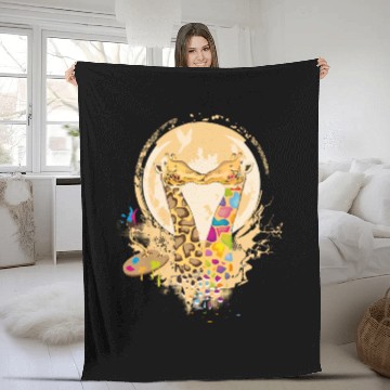 Discover Colorful Giraffes in Love in Graffiti Style Fleece Blankets