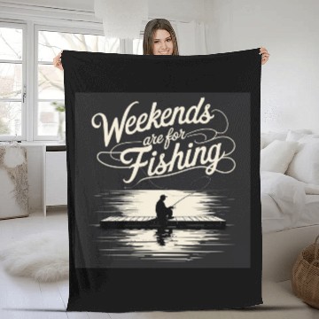 Discover Weekend Fishing Silhouette Design Fleece Blankets