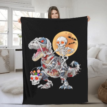 Discover Skeleton Riding Zombie Mummy Dinosaur Halloween Fleece Blankets