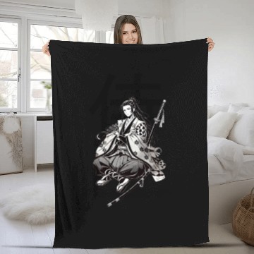 Discover 005 - Elegant Samurai Warrior Silhouette Fleece Blankets