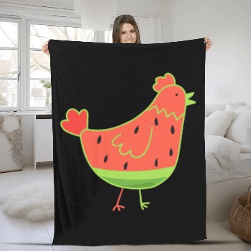 Discover Whimsical Watermelon Chicken Illustration Fleece Blankets