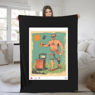 Discover Grill Master Dad Fleece Blankets Funny Backyard Weekend Fleece Blankets