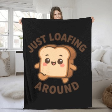 Discover Cute Toast Loafing Meme Design Fleece Blankets