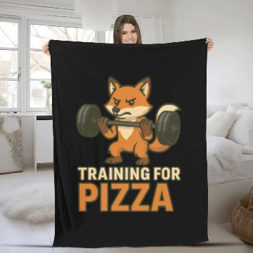 Discover Funny Gym Fleece Blankets Training for Pizza Workout Fox