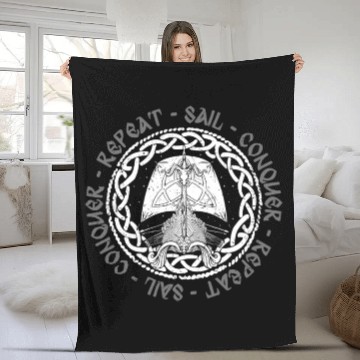 Discover Viking Mythology Pagan Sail Conquer Repeat Fleece Blankets