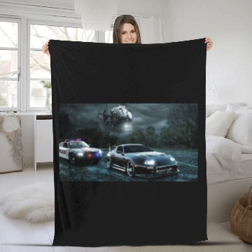 Discover Night Chase with Speeding Sports Car Fleece Blankets