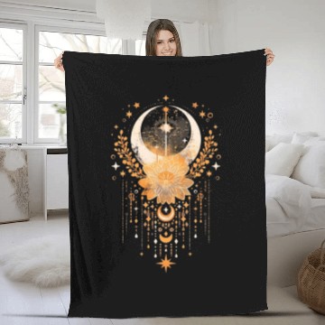 Discover Celestial Lotus Moon Dreamcatcher Fleece Blankets