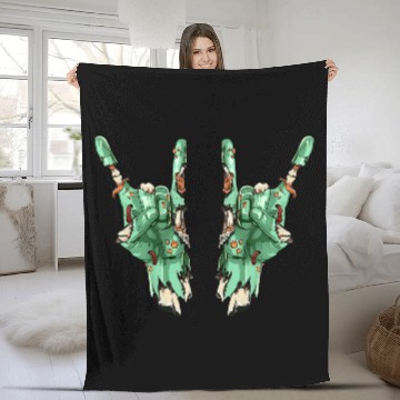 Discover Zombie Hand Rock Sign Zombies Horror Halloween Fleece Blankets