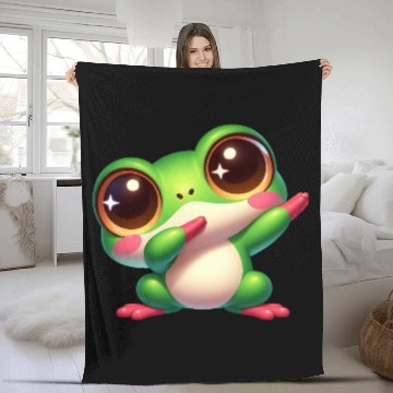 Discover Cute frog dab dance gamer chibi cartoon kawaii Fleece Blankets