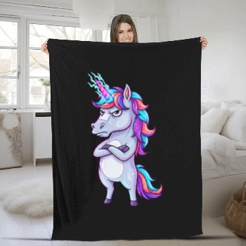 Discover Grumpy Unicorn: Sparkle & Sarcasm! Fleece Blankets