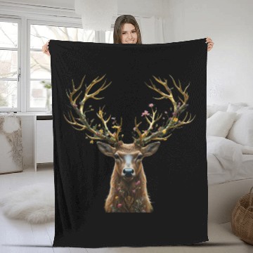 Discover Enchanted Forest Deer Illustration Fleece Blankets