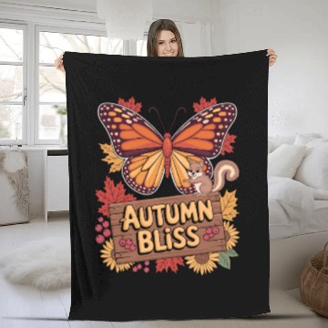 Discover Autumn Bliss Butterfly Squirrel Leaves Fall Vibes Fleece Blankets