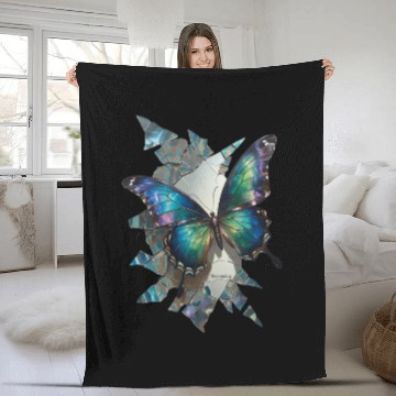 Discover Vivid Butterflies Breaking Through Glass Fleece Blankets