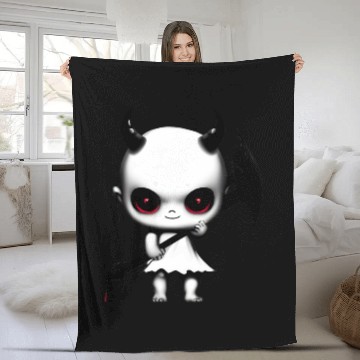 Discover Cute Demon Baby with Horns and Bat Wings Fleece Blankets