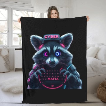Discover Cyber Raccoon with Neon Mafia Theme Fleece Blankets