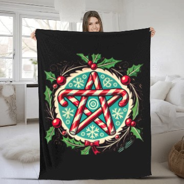 Discover Yule Pentacle with Candy Canes Pagan Holiday Desig Fleece Blankets