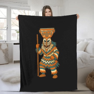 Discover Tribal Masked Warrior Illustration Fleece Blankets