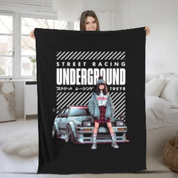 Discover Japanese Underground Street Racing - JDM Car Fleece Blankets