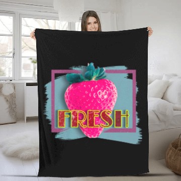 Discover Vibrant Strawberry with Fresh Neon Sign Fleece Blankets