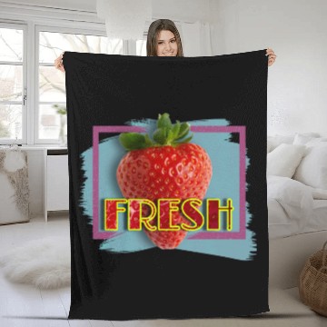 Discover Vivid Strawberry with Fresh Text Fleece Blankets