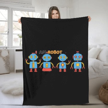 Discover Playful Robot Illustration for Kids Fleece Blankets