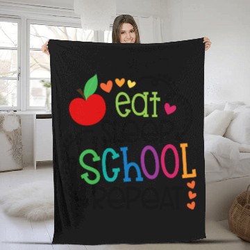 Discover Eat Sleep School Repeat - Funny Student Life Fleece Blankets