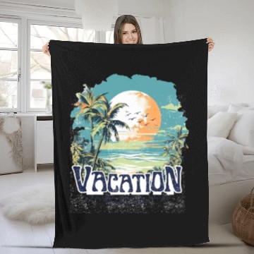 Discover Tropical Sunset Vacation Illustration Fleece Blankets