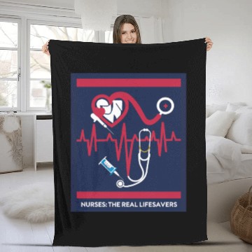 Discover Registered Nurse RN Fleece Blankets Heartbeat Line Design