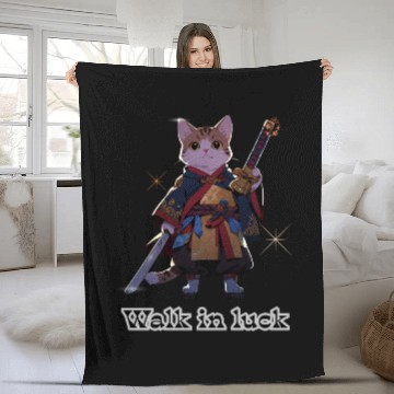 Discover Samurai Cat Illustration for Apparel Fleece Blankets