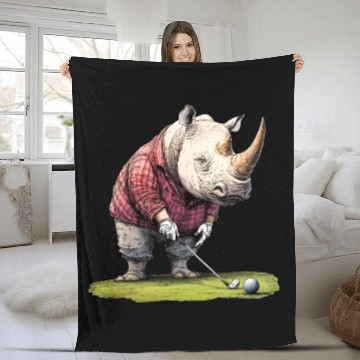 Discover Rhinoceros Golfer / Golf Rhinoceros Fleece Blankets
