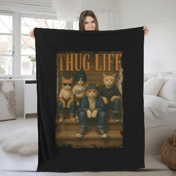 Discover Thug Life Cats Funny Gangsta Street Style Fleece Blankets