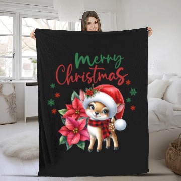 Discover Festive Christmas Puppy with Poinsettia Fleece Blankets