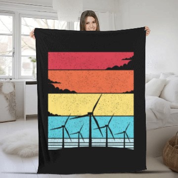 Discover Wind Energy Earth Day Wind Turbine Fleece Blankets